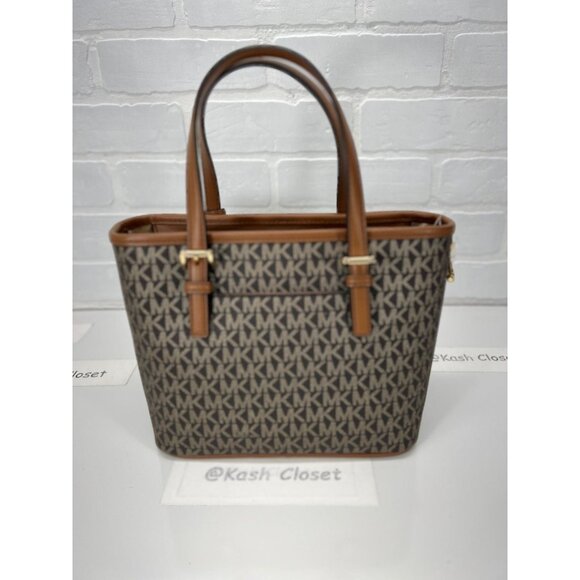 Michael Kors tote carryall handbag xs convertible top zip crossbody brown gold - Picture 4 of 9